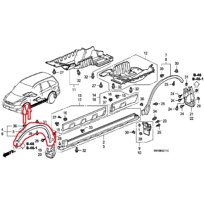 LIST SPOILER FENDER SPAKBOR DEPAN KANAN CRV GEN3 GARNISH FENDER CRV