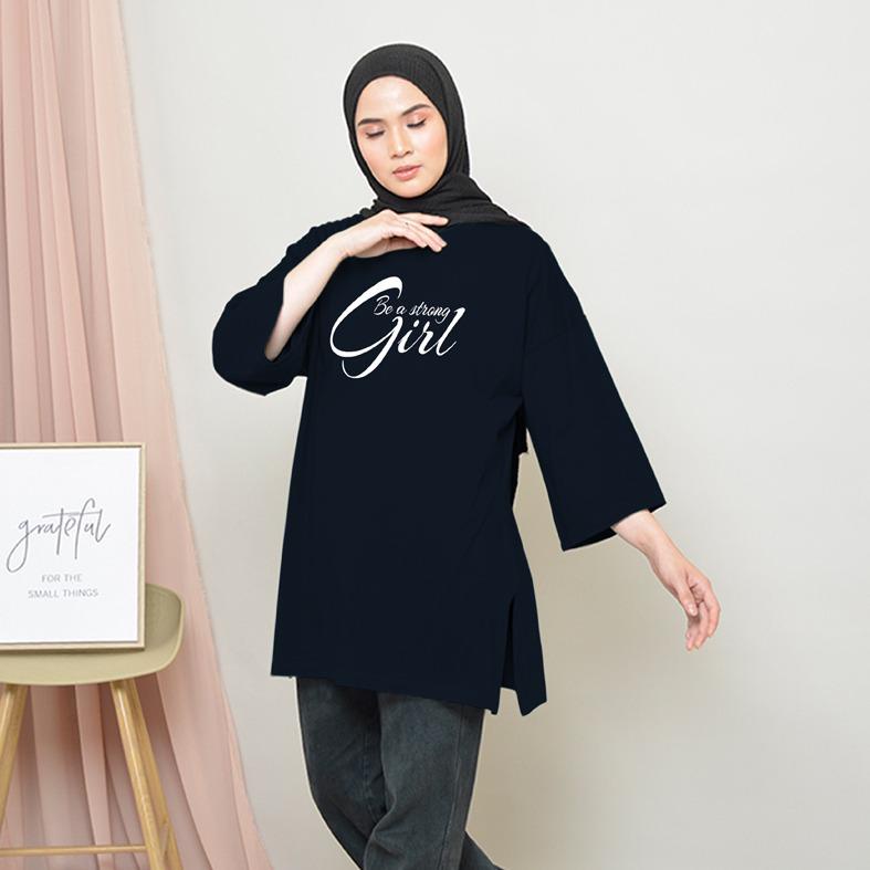 KAOS OVERSIZE TOP HIJAB WANITA BASIC GIRL STRONG / OVERSIZE SLIT BLOUSE