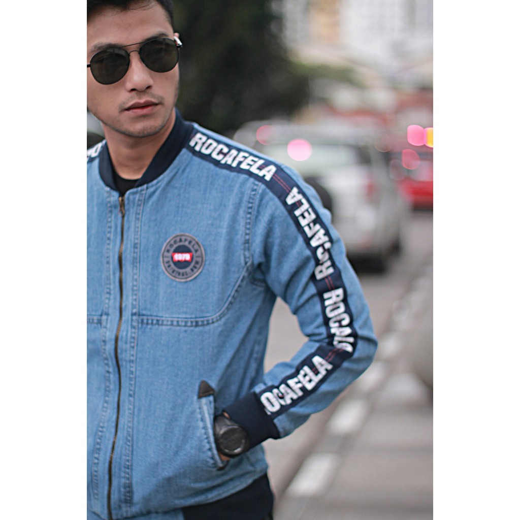 TURUN HARGA ! Jaket Jeans Pria - Bomber Jeans Taping Part 1 Rocafela Original - Jaket Motor Jeans