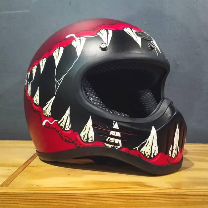 ~ PROMO TERBATAS HELM CEWEK DEWASA~ HELM CUSTOM M30 HAND DRAWING MAROON VENOM - FOURTIN GARAGE -