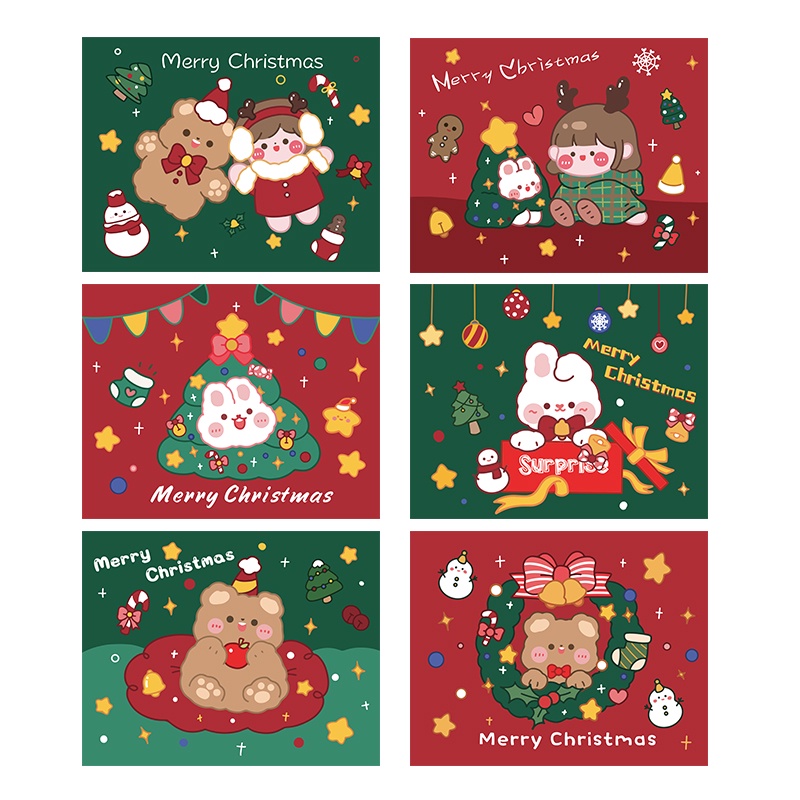 6pcs Kartu Ucapan Selamat Natal Model Lipat Desain Kartun