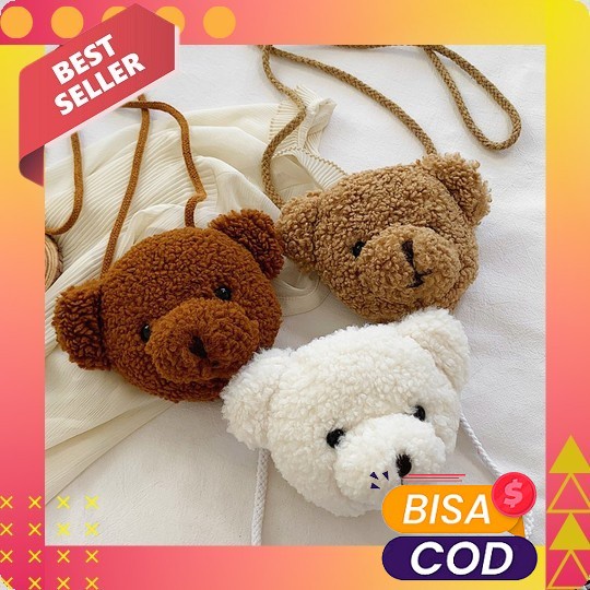 Grosir Tas Selempang Boneka Mini/ Tas Wanita Teddy Bear Mini/ Selempan Tas Kepala Beruang Slingbag B
