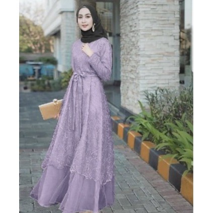 COD- Queen Dress Gamis Brukat Size M-4XL / Gaun Pesta / Brukat Muslim Terbaru 2021  / BAJU DEWASA MURAH TERBARU 2021 / Gamis Kondangan Wanita / JILDAN DRESS Murah