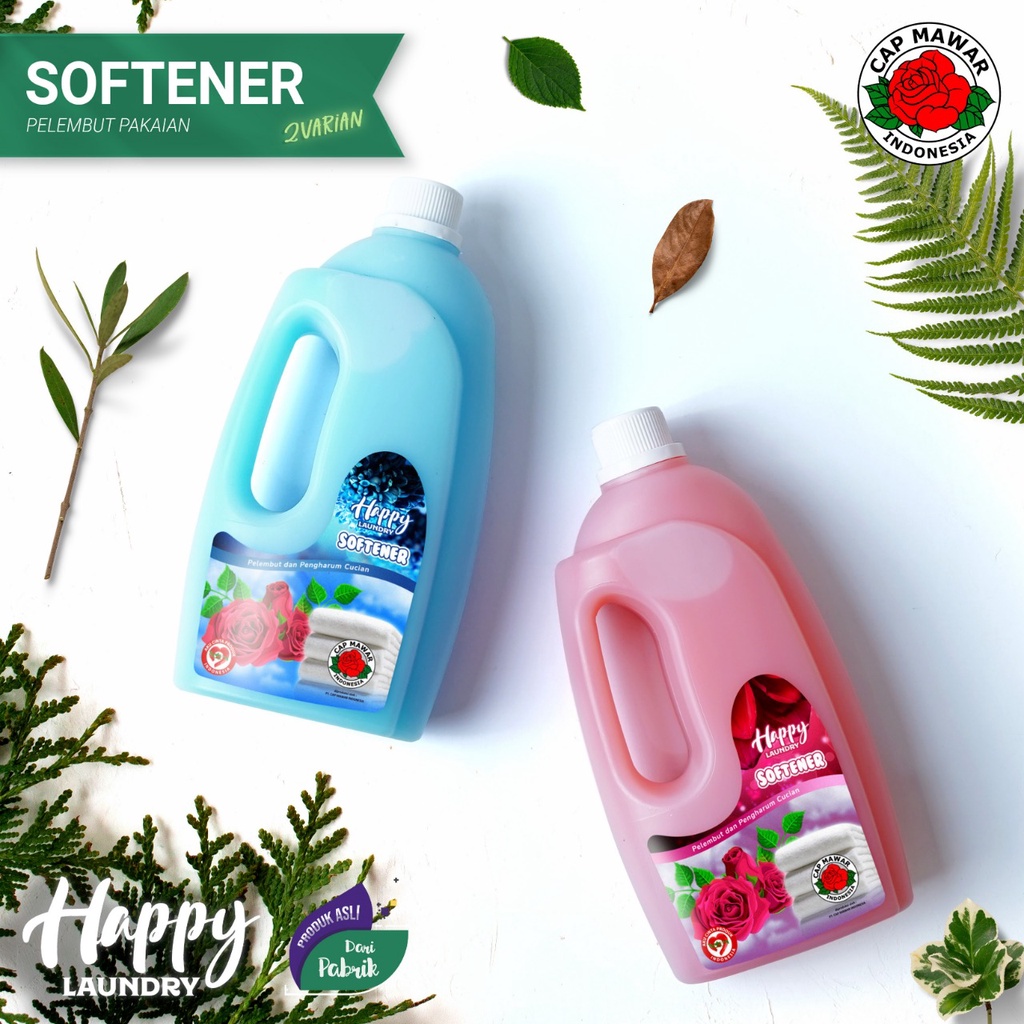 Happy Laundry Softener 1 Liter Perawatan Pakaian Pelicin Pengharum Pelembut Pakaian