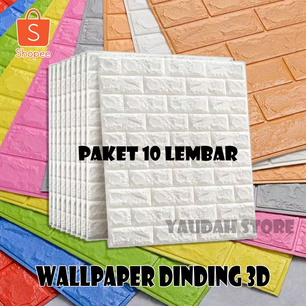 Paket 10 lembar wallpaper foam 3d motif batu bata 70X38cm / Wallpaper Dinding 3D Timbul Motif Batu B