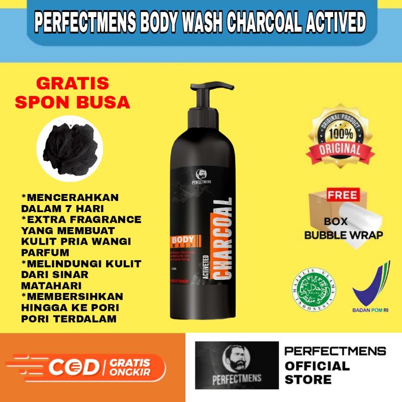 Perfectmens BODY WASH SABUN BADAN COWOK PRIA WANGI MEMUTIHKAN DALAM 7 HARI Membersihkan pori pori, Extract charcoal melindungi dari sinar matahari Sabun badan cowok sabun badan pria sabun wangi