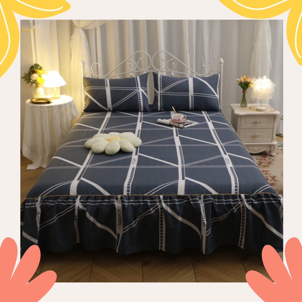 Viral T*ktok Sprei Rumbai Sprei Sarung Bantal Bed Cover Bedskirt Kualitas Bagus Pola Warna /Rok Kasur/