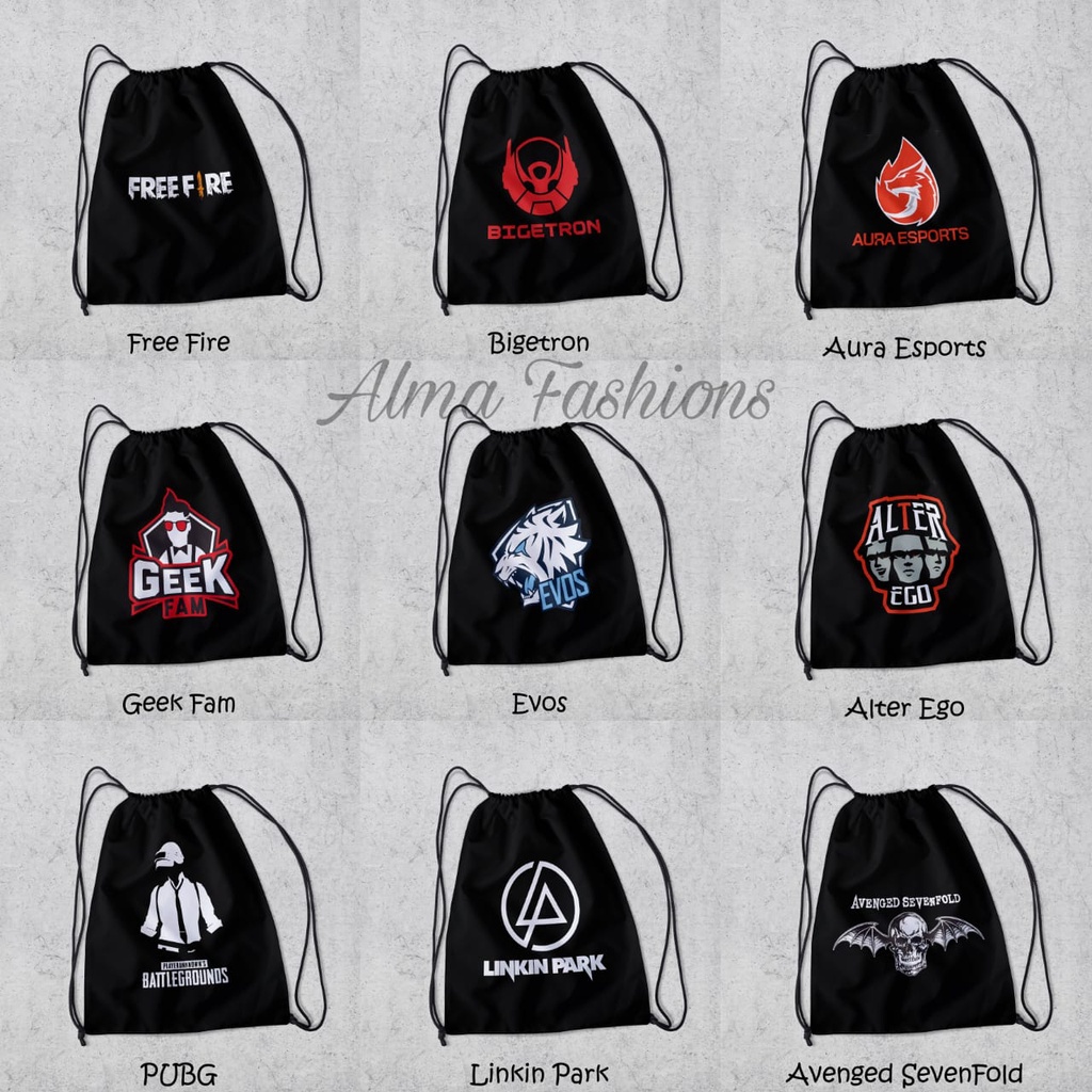 Tas Serut Anti Air Lengkap - Tas ESPORTS - Tas Serut Waterprof Pria Dan Wanita - Tas Polos / Custom - Tas Olahraga - Bisa COD