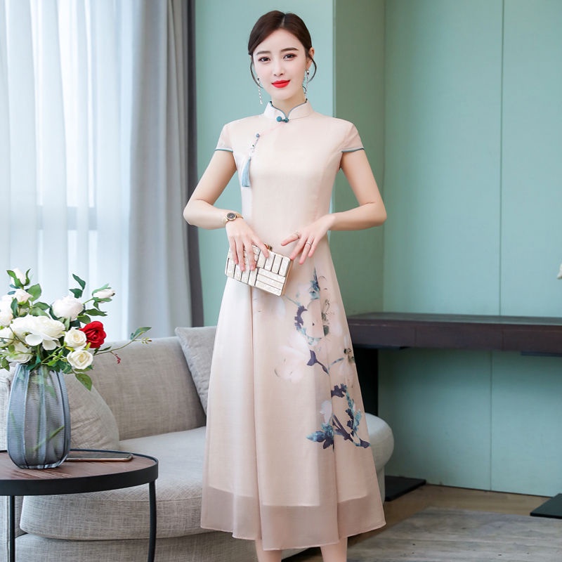 Improved cheongsam Hanfu women's dress Chinese style Han elements Tang tea dress literature and art