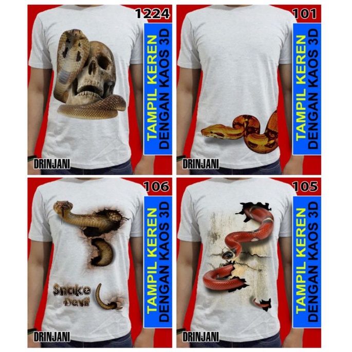 kaos baju hewan binatang reptil ular snake sanca / piton / kobra / cobra / tokek / toke / gecko