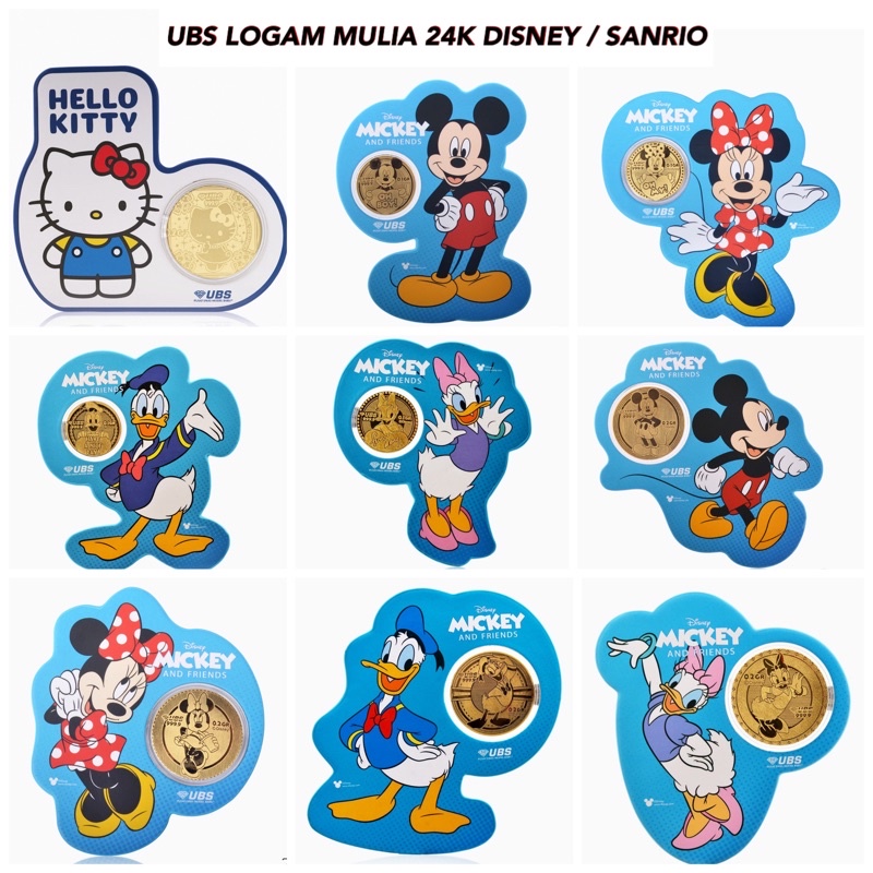 UBS 24K DISNEY MICKEY MINNIE MOUSE DONALD DAISY DUCK THIN GOLD 0.1 Gram 0.2 Gram LOGAM MULIA BERSERT