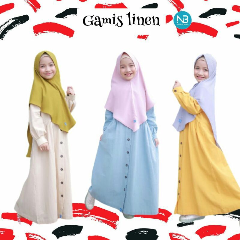 Setelan Gamis Anak Perempuan / Setelan Gamis Muslim Anak /  Setelan Gamis Linen by Nubi