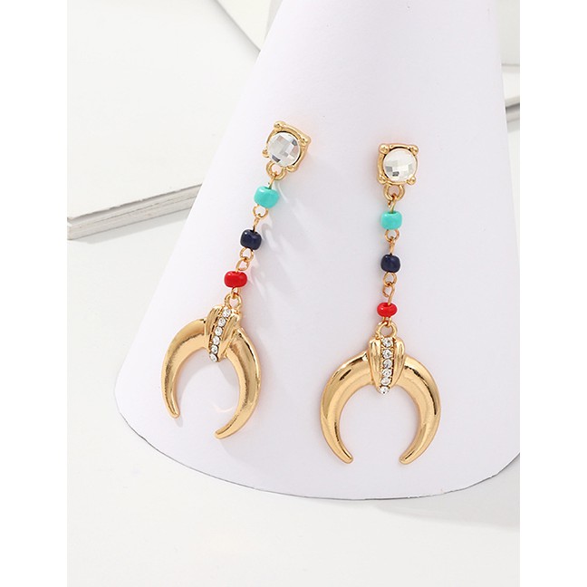 LRC Anting Tusuk Fashion Gold Diamond Beads: Moon Earrings F63459