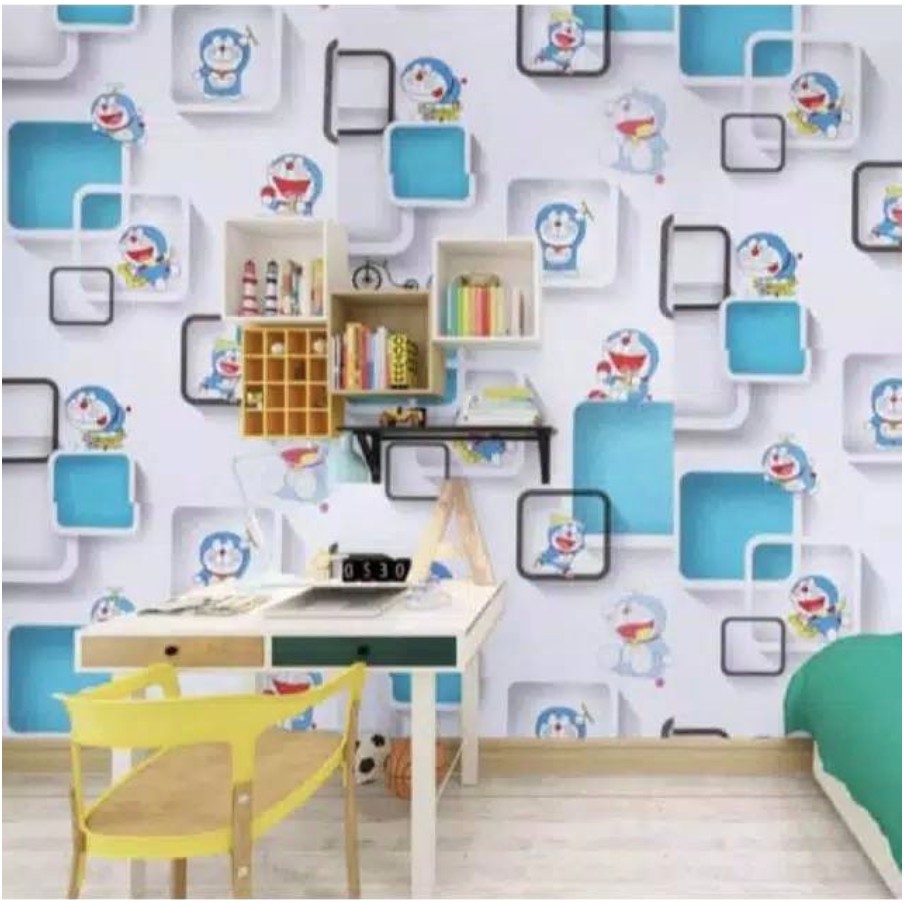 Wallpaper Dinding Motif Doraemon 3D KOTAK BIRU 10m x 45cm