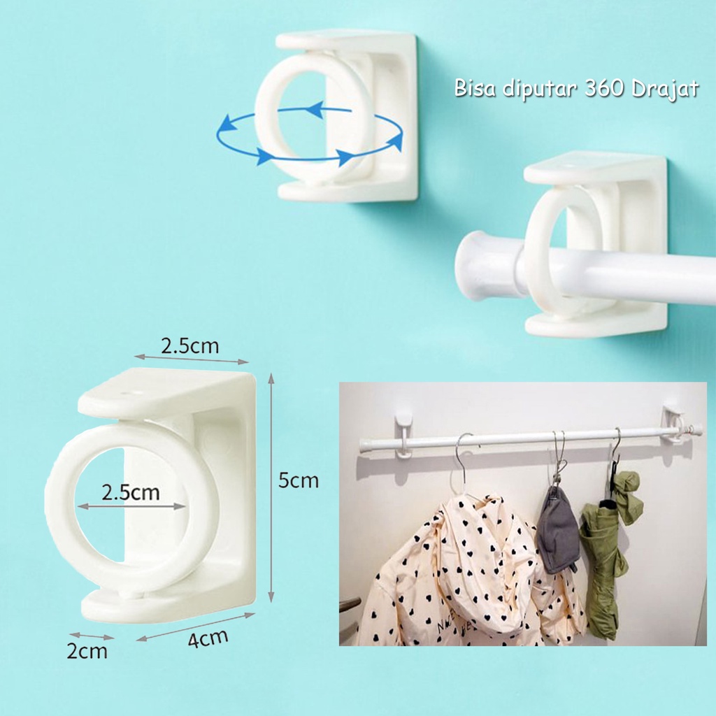 (KIM)Bracket tiang serbaguna, bracket tempel gantungan, bracket 360, bracket jendela, bracket gorden, bracket pintu, bracket tiang fleksibel