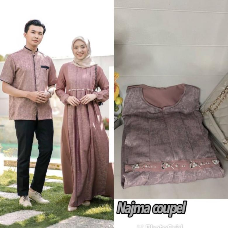 Baju Gamis Couple Muslim Pasangan Cuple Kapelan Keluarga Suami Istri Muslimah Najwa Caple Kondangan 