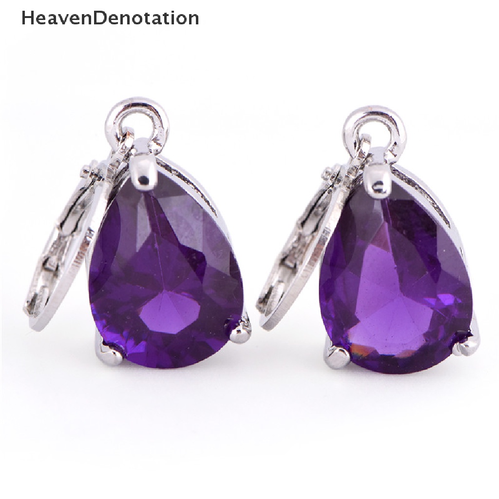 Anting Stud Hoop Lapis Silver Hias Amethyst Sapphire Untuk Wanita