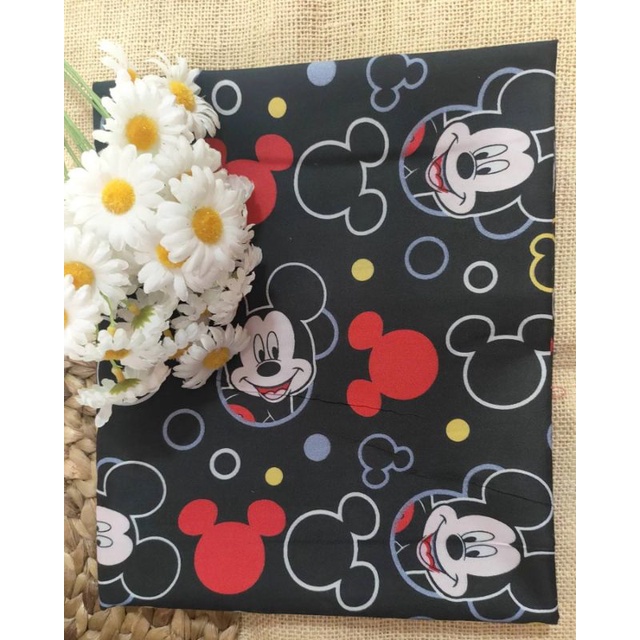 KAIN KATUN LOKAL PERCA MURAH MOTIF MICKY BLACK