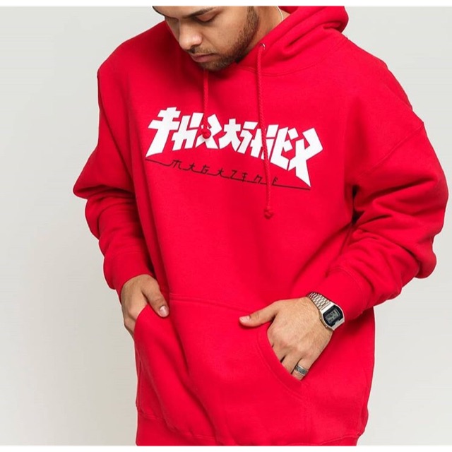 thrasher godzilla red hoodie