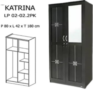 Lemari Pakaian 2 Pintu Katrina - Lemari baju 2 Pintu kaca Cermin Medan - VW Furniture