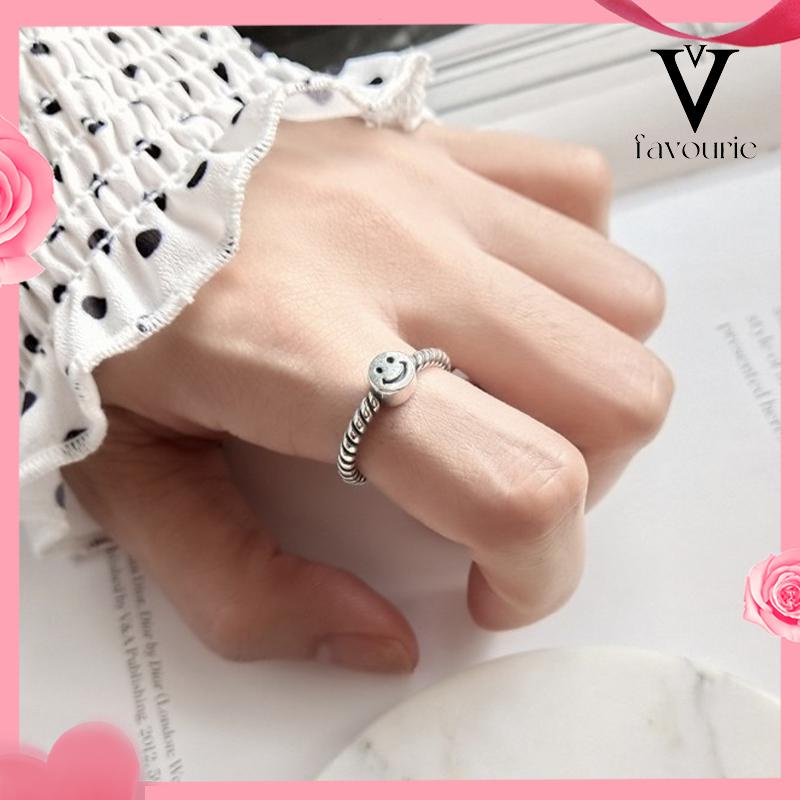 [COD]2 PCS Retro Smiley Cincin Wanita Fashion Kepribadian Pembukaan Cincin Dapat Disesuaikan-FA