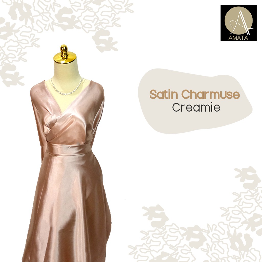 1/2 meter Kain Satin Charmuse / Sateen Silk Premium Creamie Amata