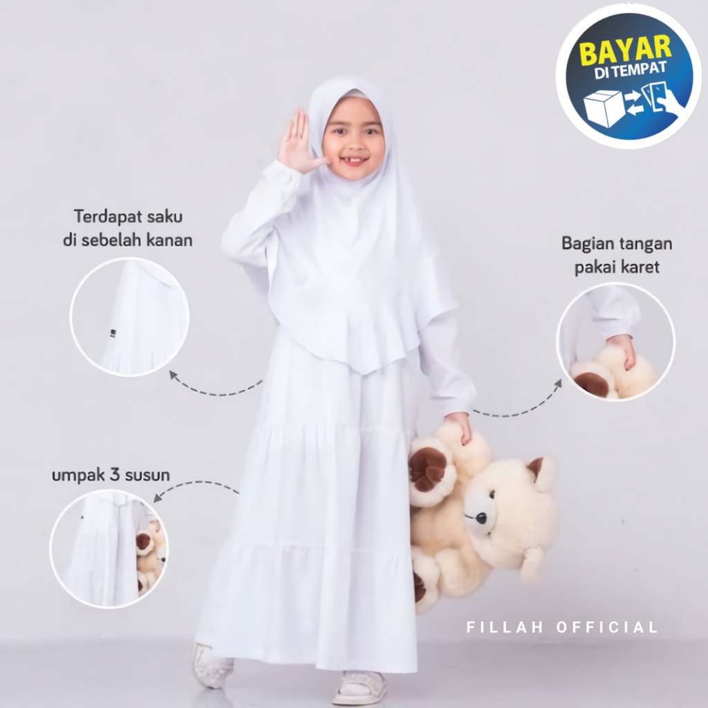 Gamis Ghania Set Anak Terbaru Baju Gamis Anak Warna Putih Umur 2 sampai 12 Tahun Gamis Anak Putih Sy