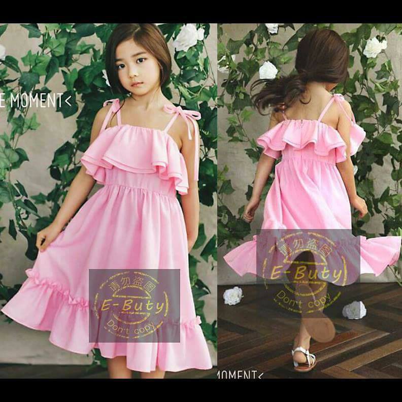 Dress Anak Cewek Kekinian Mikha Pink Long