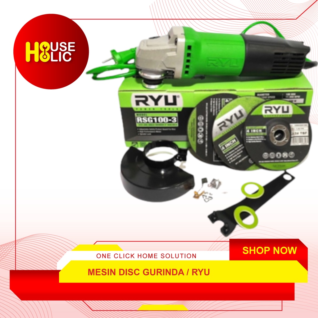 RYU Mesin Disc Gurinda 4&quot; RSG100-3 Angle Grinder 580 W Gerinda Tangan