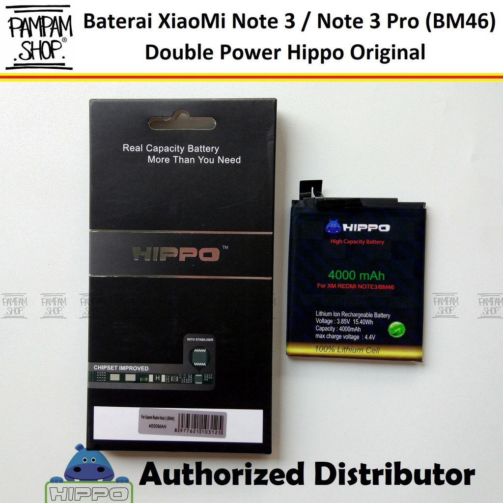 Baterai Hippo Double Power Original XiaoMi BM46 Redmi Note 3 Pro Batre Batrai HP Hipo Ori  BM 46