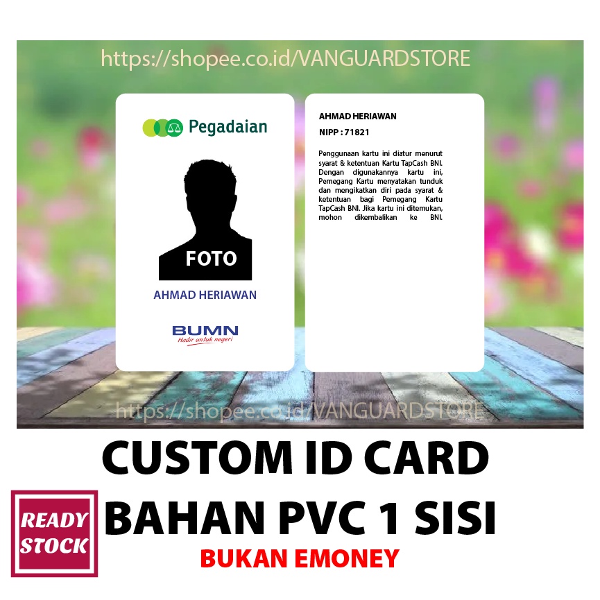 KARTU PVC CUSTOM DESIGN ID CARD PEGADAIAN BAHAN PVC - 2 SISI