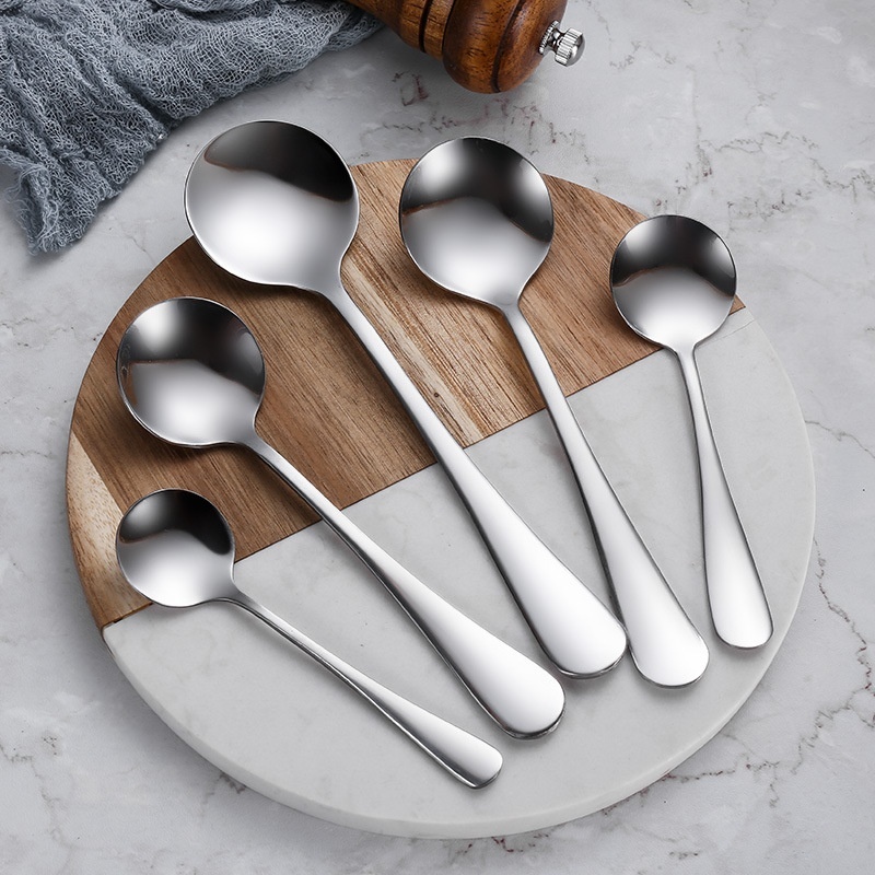 Creative Round Coffee Ice Cream Suop Stainless Steel Spoon Tableware for Kitchen Utensil Party Supplies