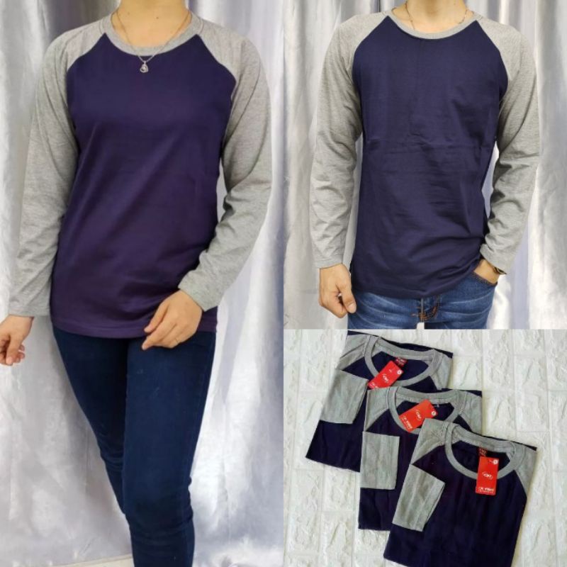 Kaos polos raglan DONGKER/NAVY-ABU MISTY lengan PANJANG uk M L XL XXL