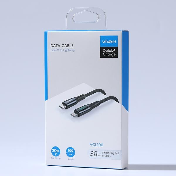 Vivan VCL100 USB-C to Lightning Cable Smart Digital Display iPhone / Kabel Data Fast Charging Lightning