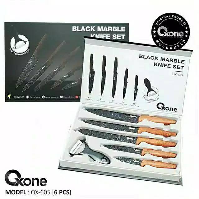 Pisau Set OXONE Black Marble 6 Pcs/ Set OX 605 - Coating Marmer Hitam