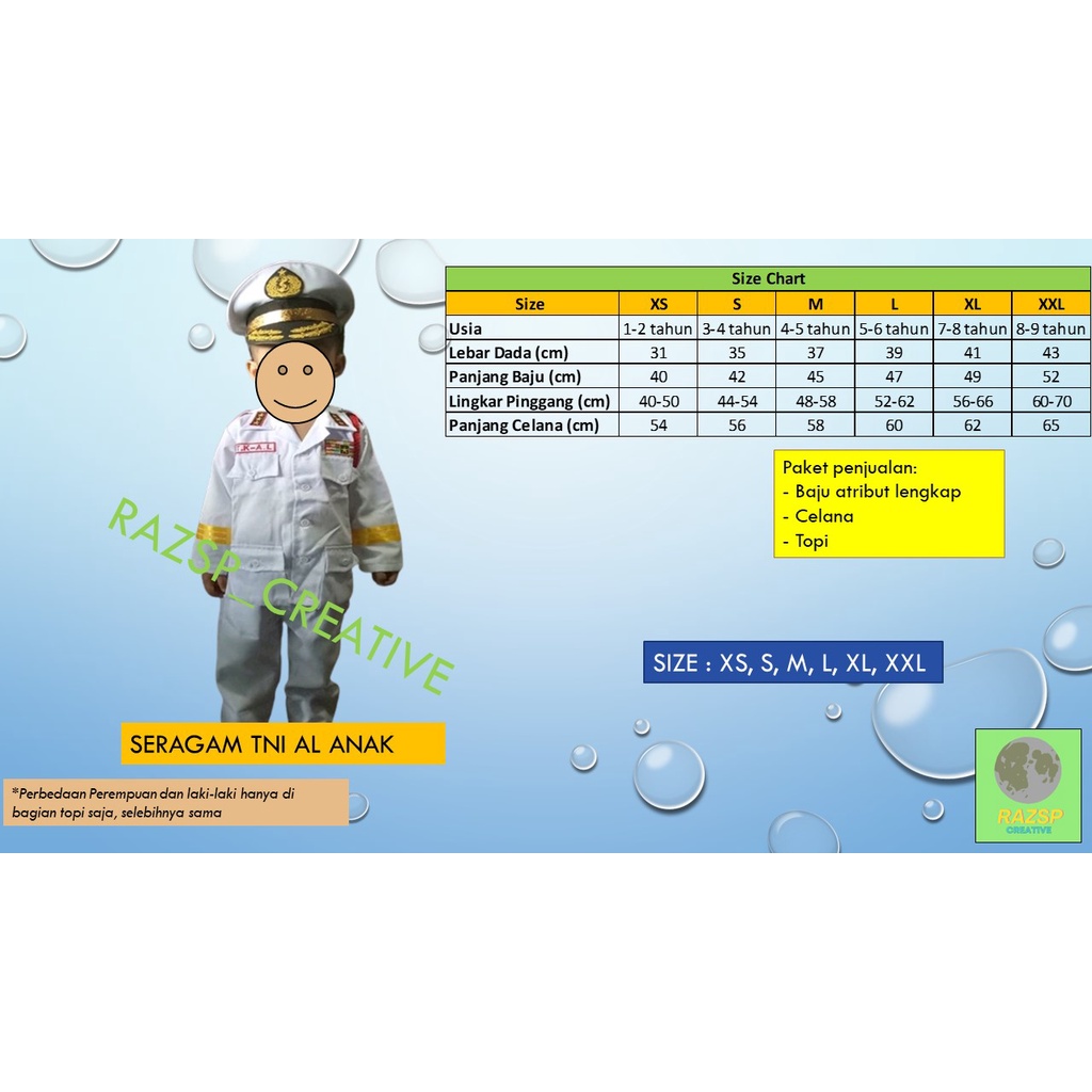 Baju Seragam TNI AL Angkatan Laut Anak | Seragam TNI AL Cilik | Angkatan Laut Cilik |  Seragam TNi A