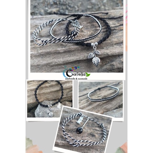 3pcs gelang tali warna hitam putih / gelang aesthetic