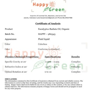 Happy Green ORGANIC Eucalyptus Radiata Essential Oil - Minyak Radiata