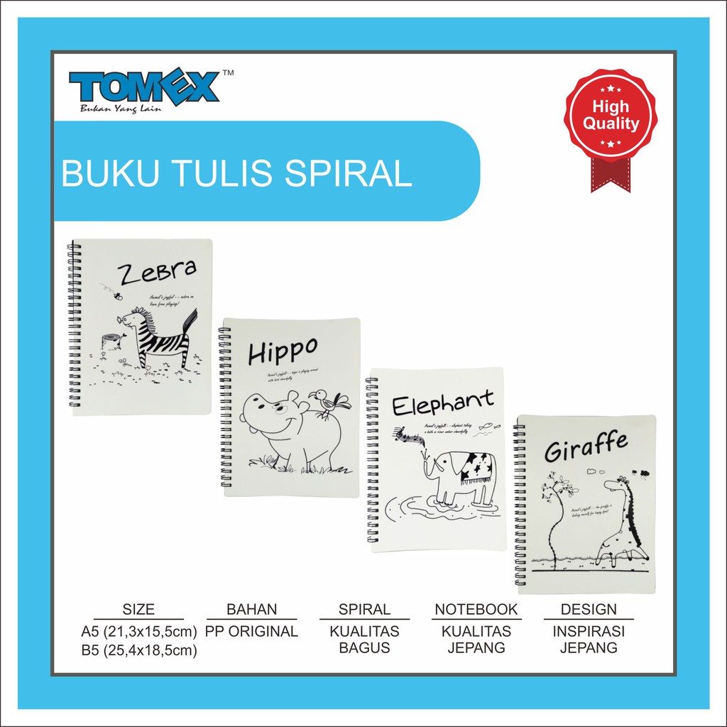 

TOMEX Buku Tulis Spiral / Notebook Spiral / Notes Spiral / Spiral Notebook Motif Animal A5 / B5