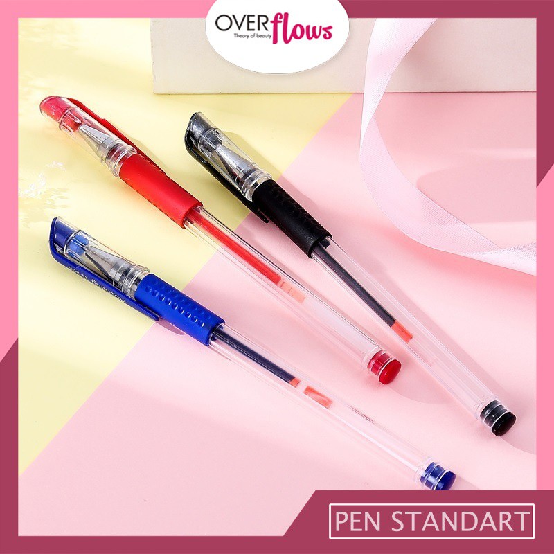 OVERFLOWS.ID Pulpen Model Standart Polos Bolpoin Pena Merah Hitam Biru Basic Murah