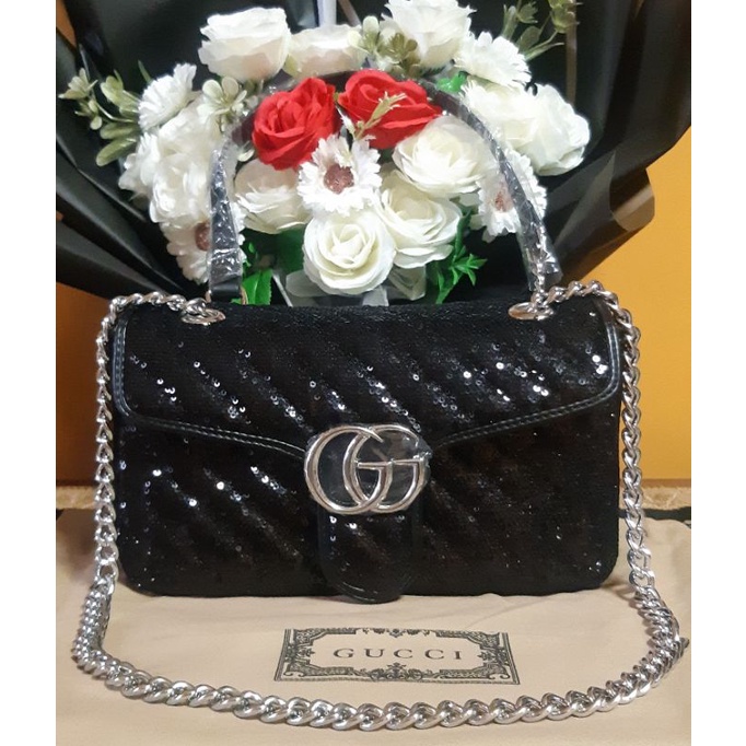 Tas Batam Gucci Marmont Metalic Leather Sequins Full Payet 1732-G / F014773947, Kulas, Super VIP