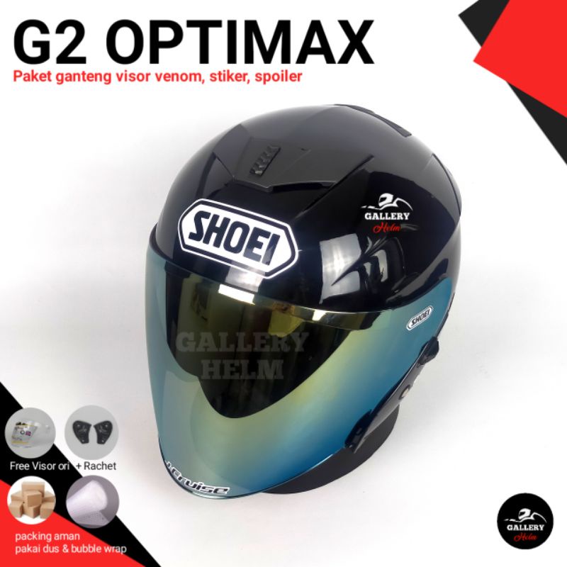 HELM G2 OPTIMAX SOLID HITAM GLOSSY | PAKET GANTENG VISOR VENOM