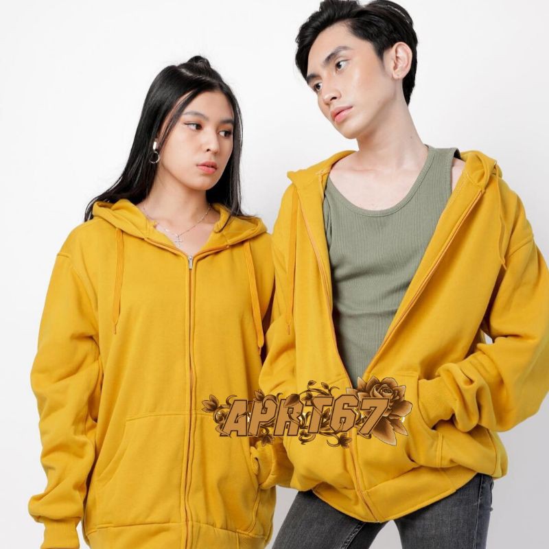 PREMIUM JAKET HOODIE RESLETING POLOS MUSTARD MURAH | SWEATER POLOS CEWEK & COWOK | JAKET COUPLE