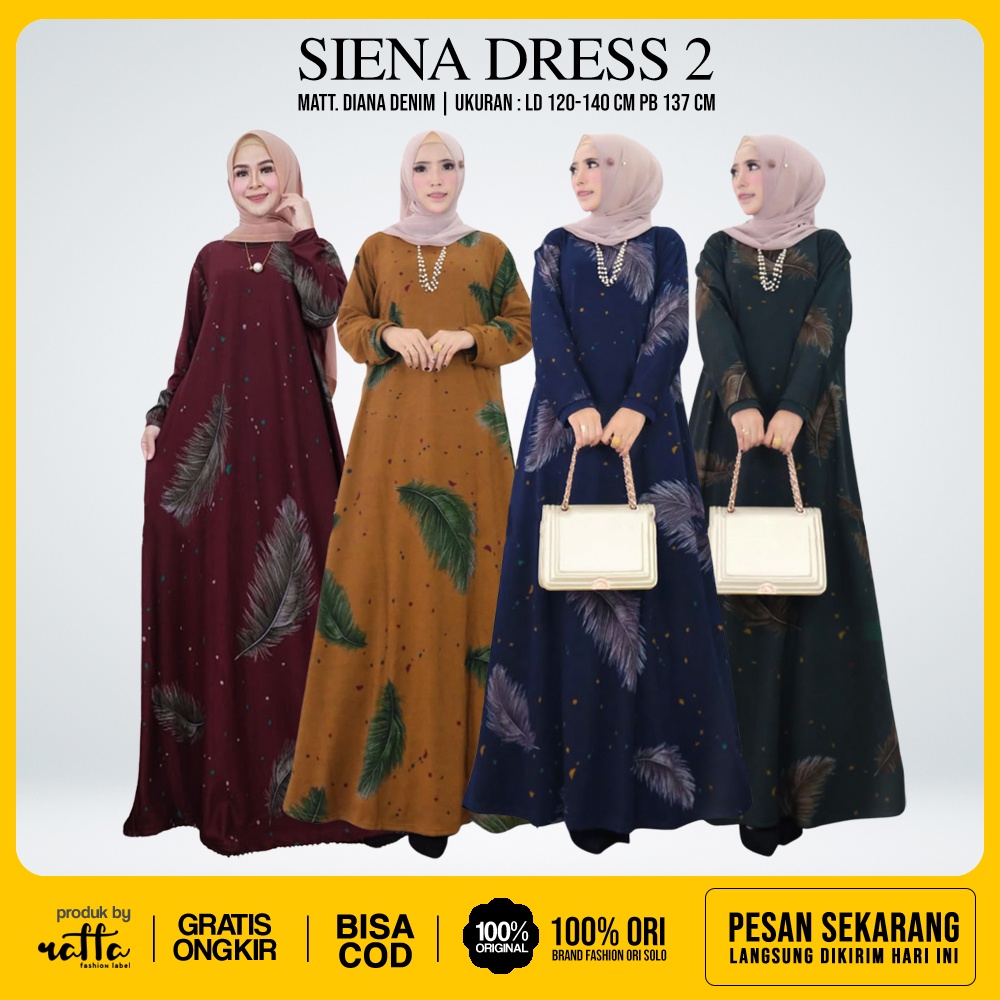 Dress Wanita Jumbo Siena Dress Bahan Diana Denim Ukuran LD 120-140 cm Fashion Muslim Wanita by Nuha