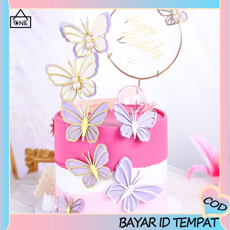 COD Kupu-kupu Cake Topper Selamat Ulang Tahun Kue Happy Birthday Mutiara Dekorasi Kue A one