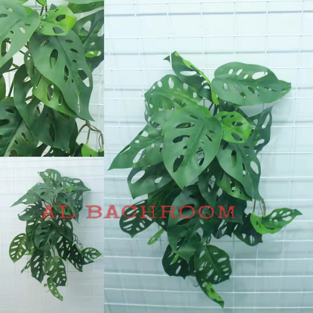 TANAMAN GANTUNG LATEX MONSTERA JANDA BOLONG B8221 BUNGA HIAS DEKORASI DINDING ARTIFICIAL