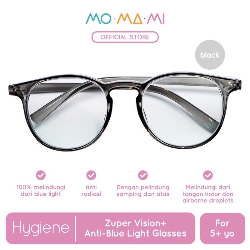 Momami Zuper Vision Anti-Blue Light / Kacamata Anak Anti Radiasi-5th+ black