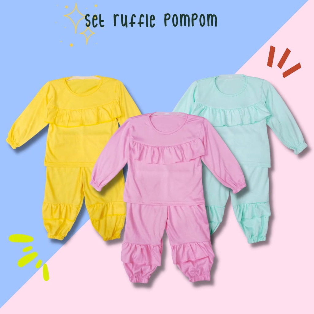 BabynKids - Set RUFFLE/ Setelan Anak Pom Pom/ Setelan Anak Perempuan / Setelan Anak Kerut / Setelan Anak Ruffle