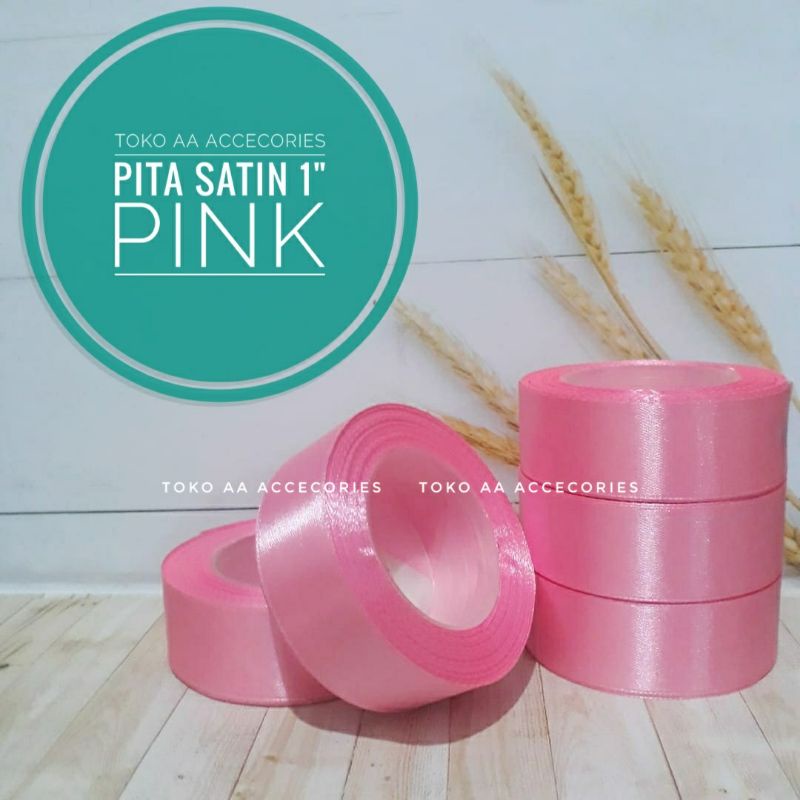 Pita satin PINK CANTIK termurah 2,5cm per rol