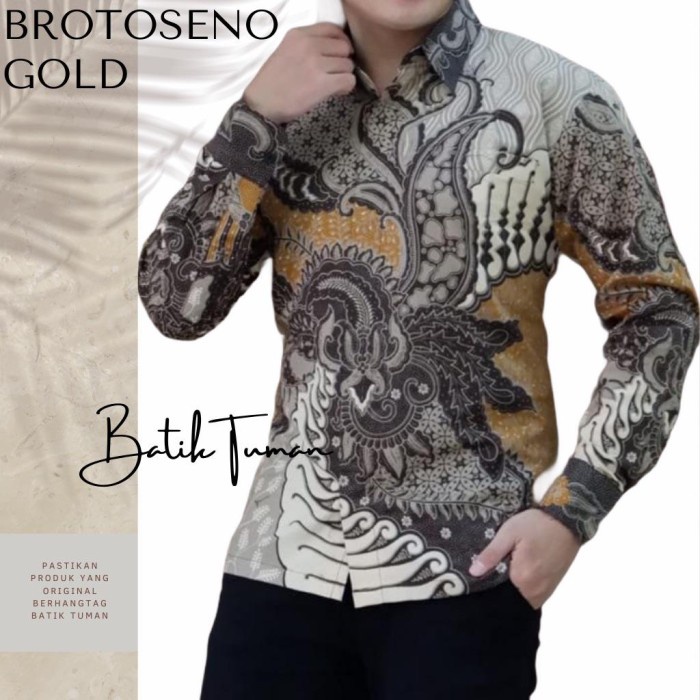 BROTOSENO GOLD Kemeja Batik Pria Lengan Panjang Batik Katun Primisima Pakaian batik solo baju batik 